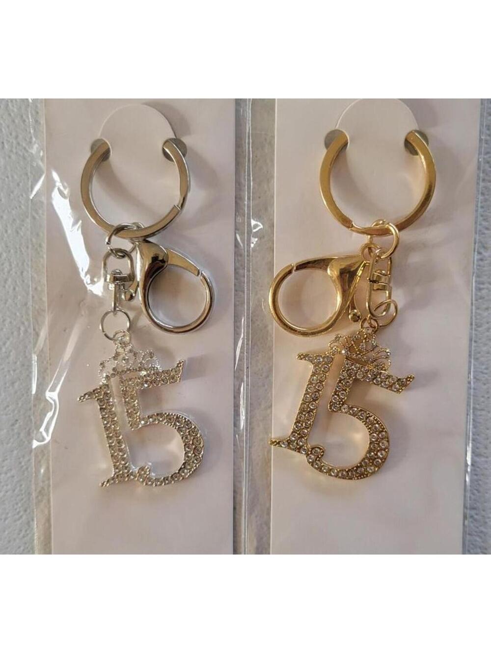 12 pcs. Quince '15' Fifteen Rhinestone Keychain Bag Charm